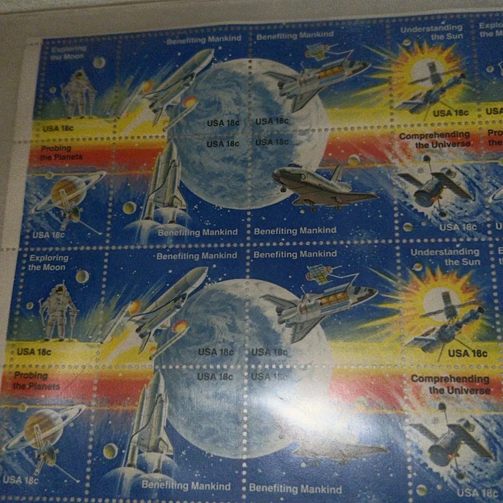 1981 U.S. Postal Stamps Space moon benefiting mankind full sheet